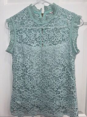 Nanette Lepore Mint Crochet Lace Sleeveless Top
